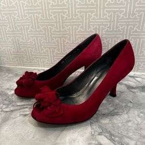 Stuart Weizmann suede peep toe pumps